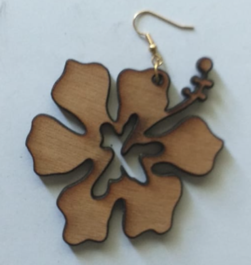 Wooden Earrings - Hibiscus Flower