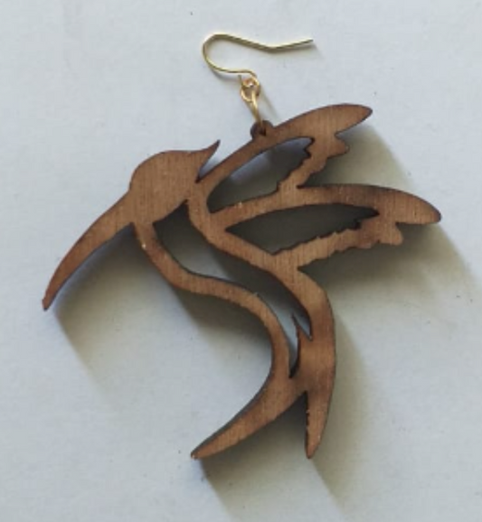 Wooden Earrings - Humming Bird